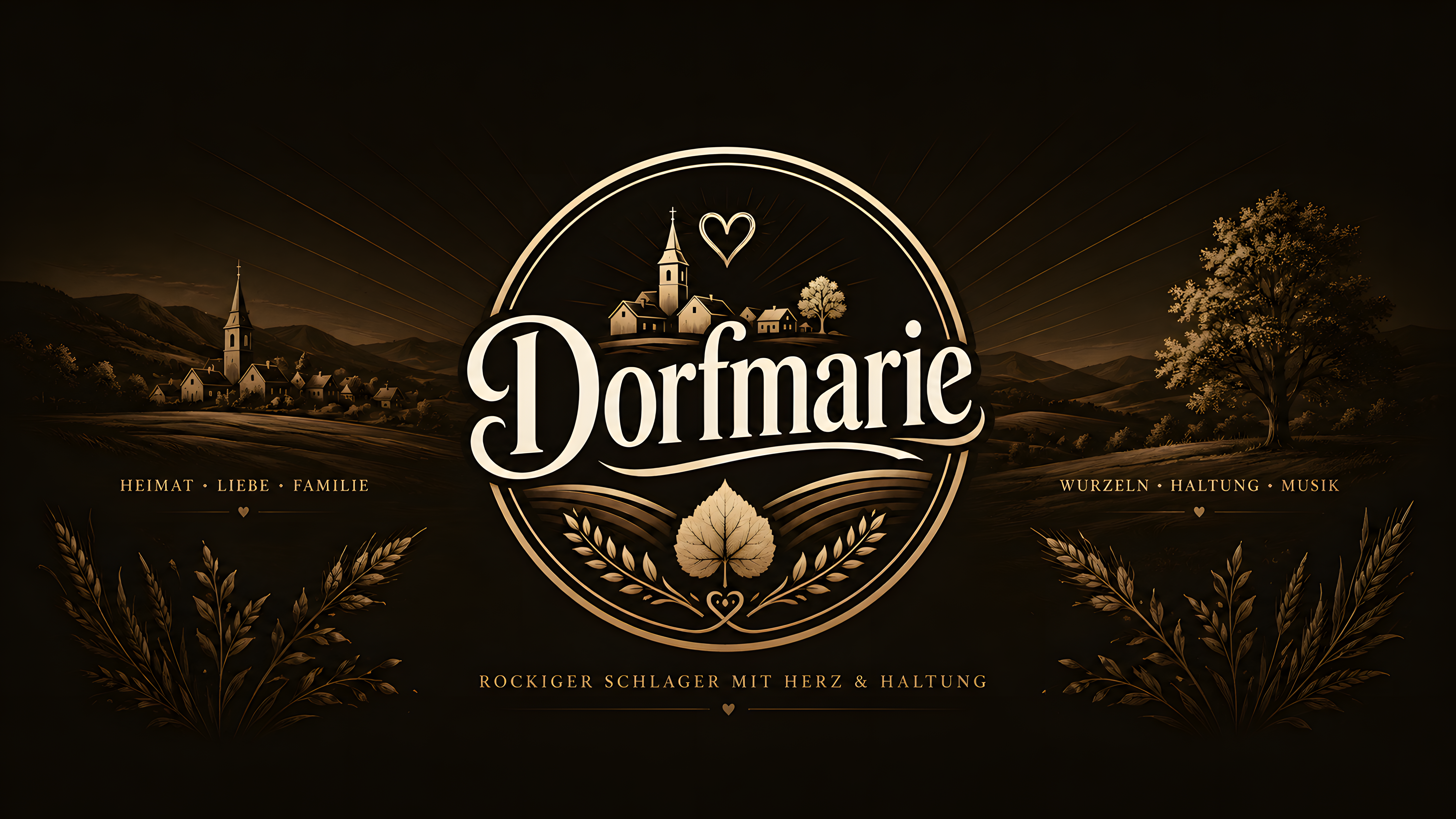 Dorfmarie Banner mit Dorflandschaft und Schriftzug